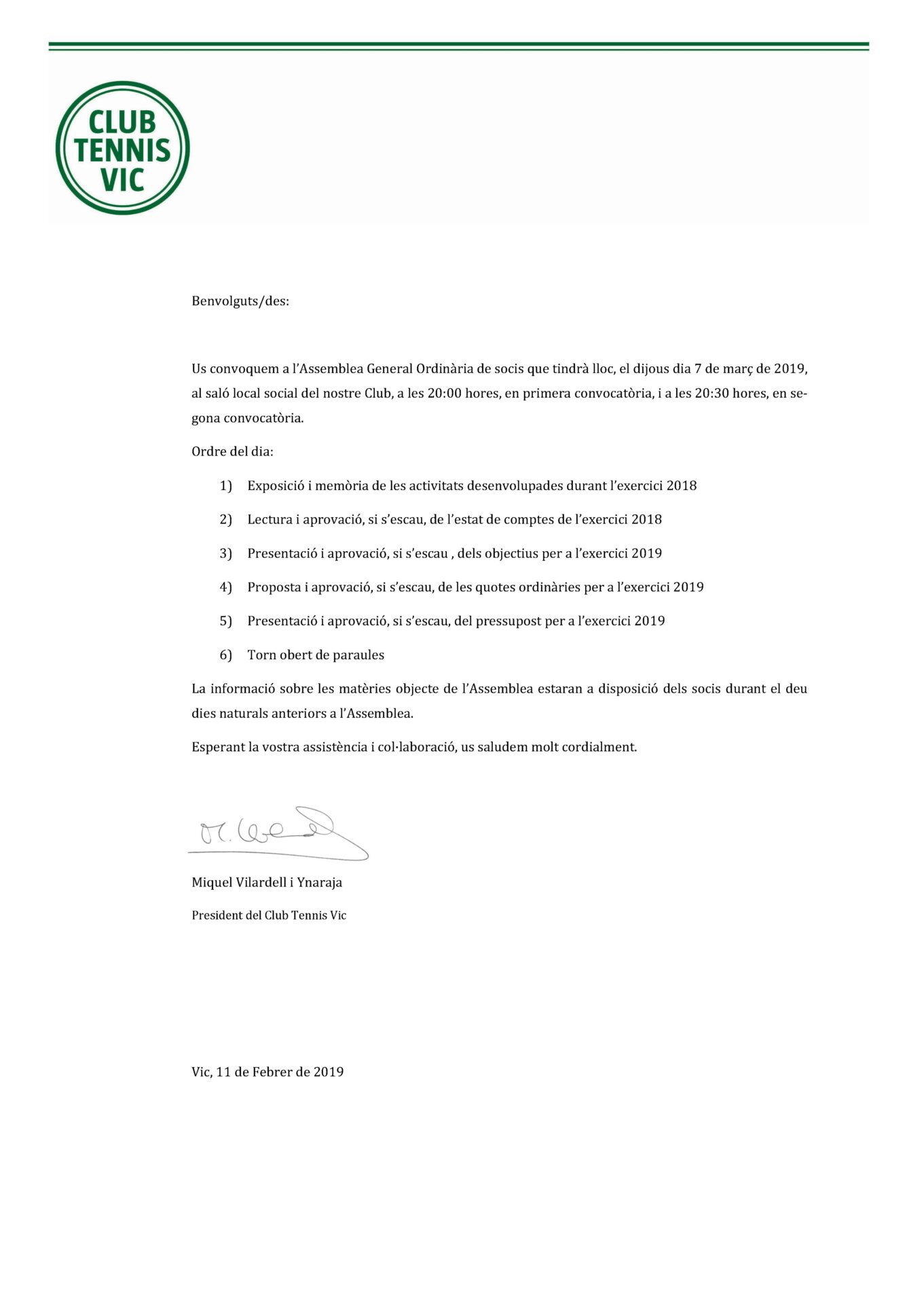 convocatòria Assemblea 2019