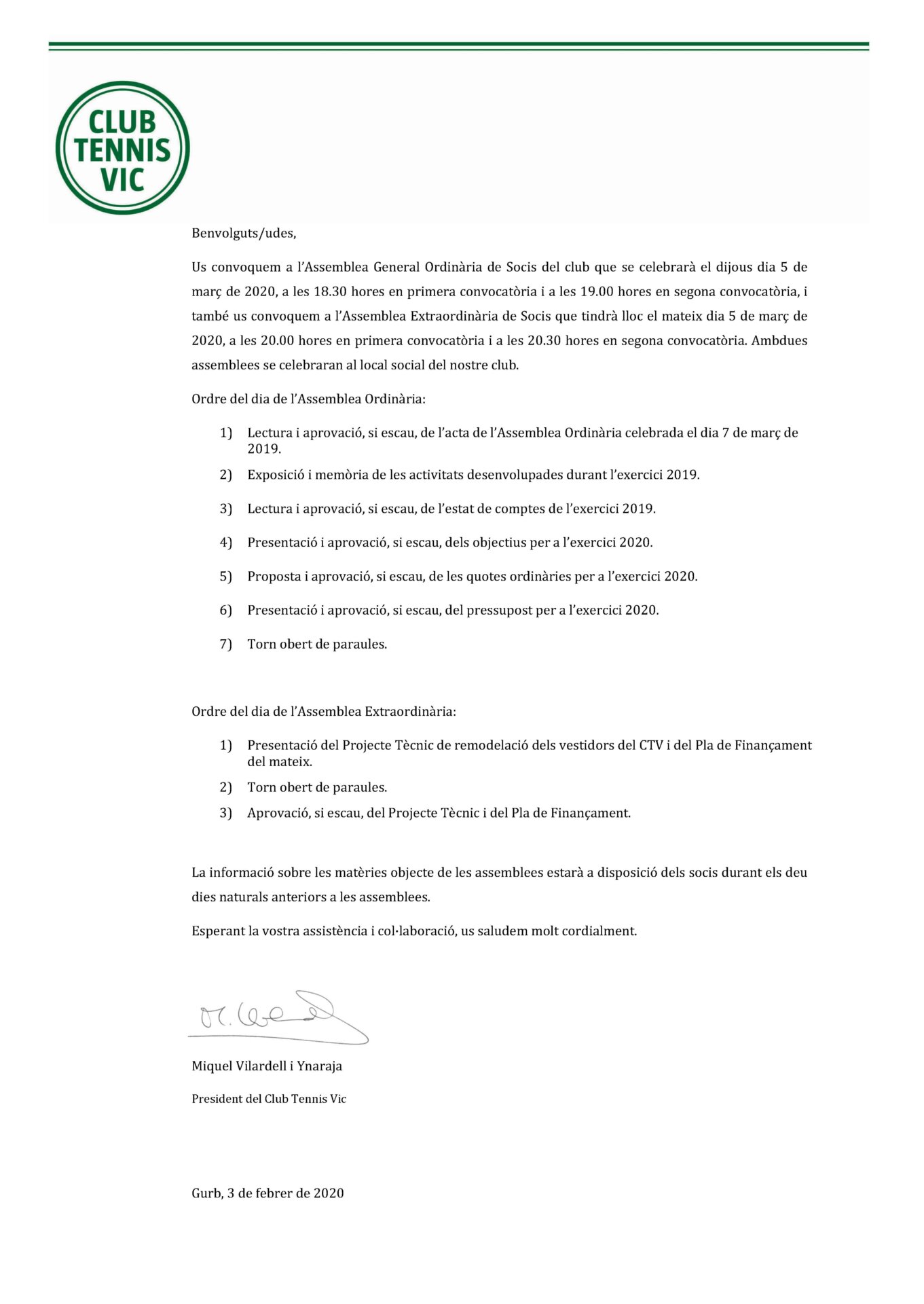 convocatòria Assemblea 2020